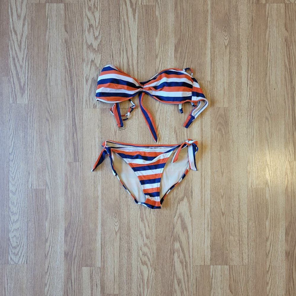 Orange, white, and navy bikini